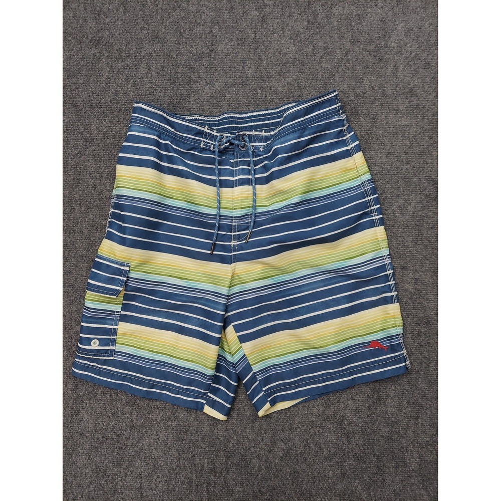 TOMMY BAHAMA Relax Swim Trunks Board Shorts Mens Medium Blue Striped Beach Lined
